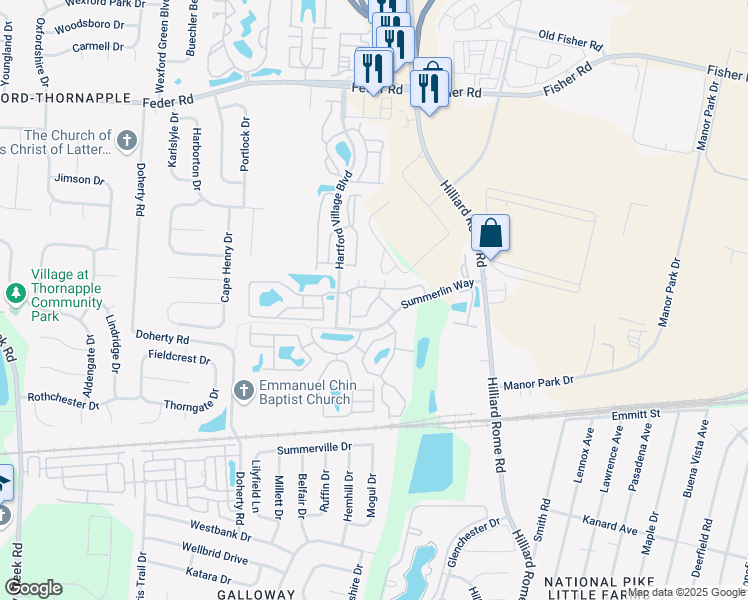 map of restaurants, bars, coffee shops, grocery stores, and more near 5451 Arbrook in Columbus