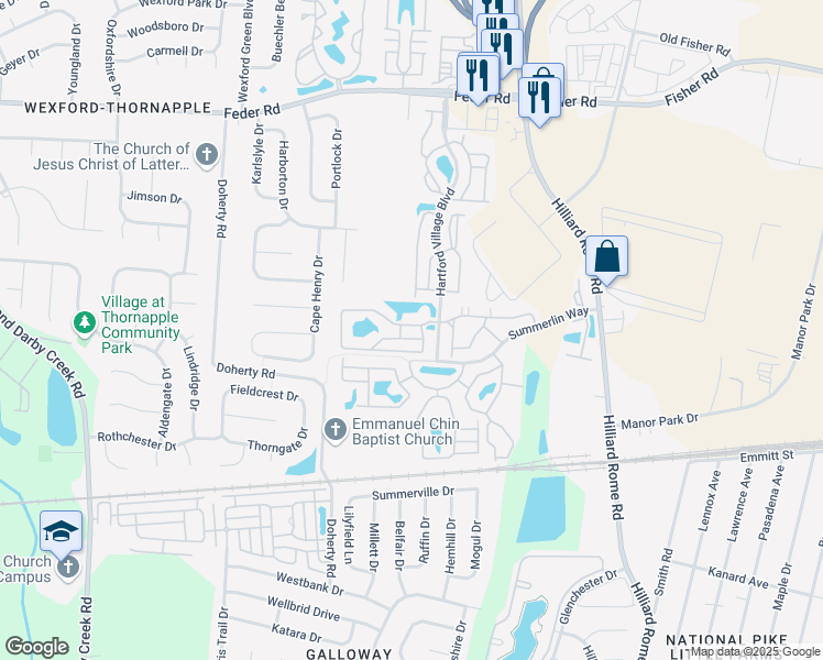map of restaurants, bars, coffee shops, grocery stores, and more near 5416 Garden Ridge in Columbus