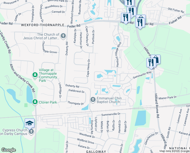 map of restaurants, bars, coffee shops, grocery stores, and more near 5618 Cypress Chase in Columbus