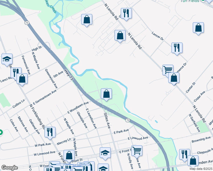 map of restaurants, bars, coffee shops, grocery stores, and more near 729 Haverford Avenue in Maple Shade