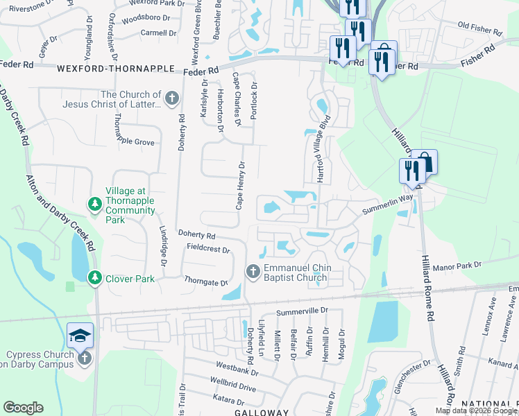 map of restaurants, bars, coffee shops, grocery stores, and more near 5618 Cypress Chase in Columbus