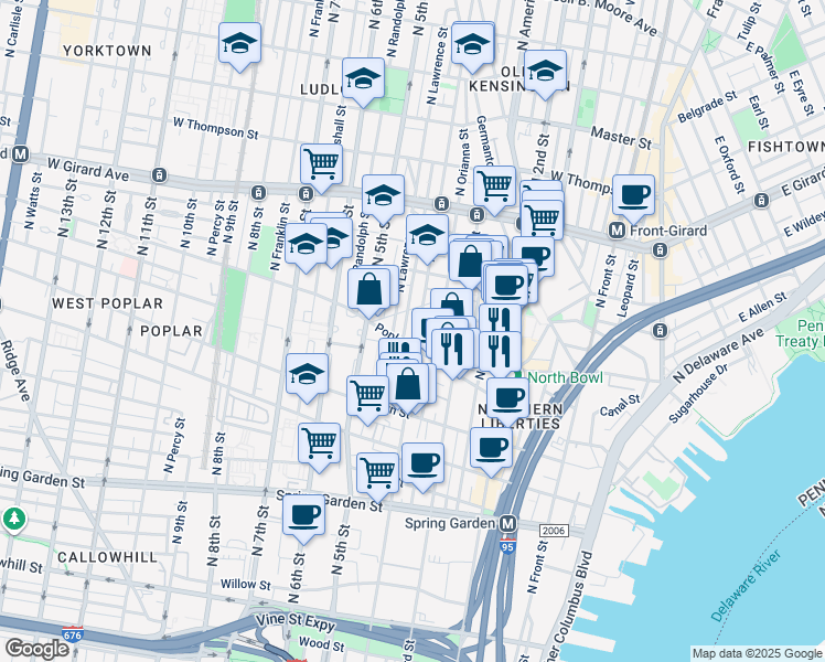 map of restaurants, bars, coffee shops, grocery stores, and more near 918 North 4th Street in Philadelphia