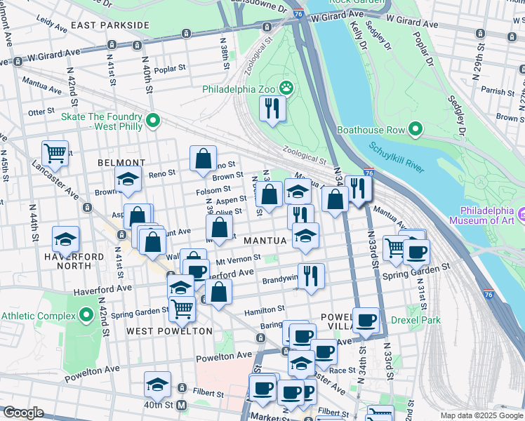 map of restaurants, bars, coffee shops, grocery stores, and more near 707 North Dekalb Street in Philadelphia