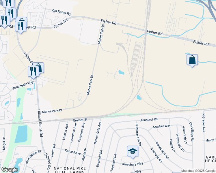 map of restaurants, bars, coffee shops, grocery stores, and more near 700 Manor Park Drive in Columbus