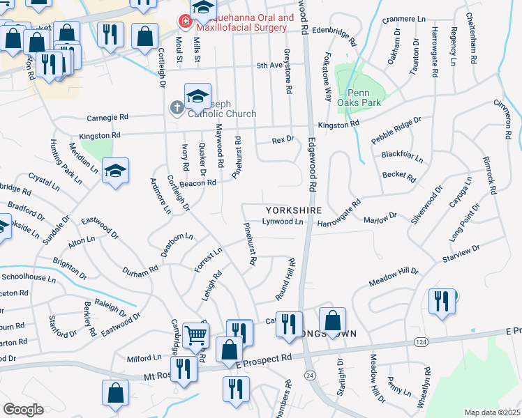 map of restaurants, bars, coffee shops, grocery stores, and more near 3230 Dorsett Lane in York