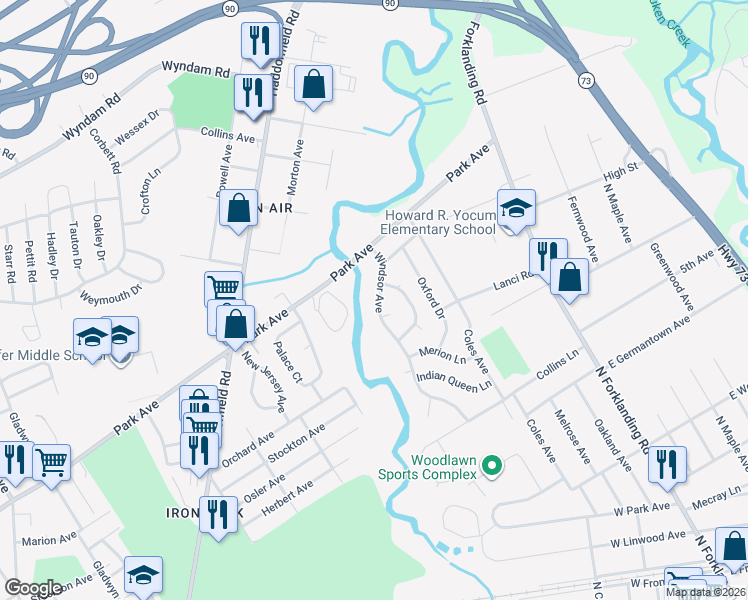map of restaurants, bars, coffee shops, grocery stores, and more near 660 Windsor Avenue in Maple Shade Township