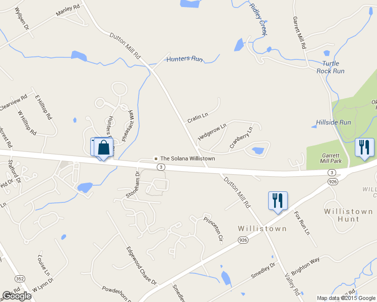 map of restaurants, bars, coffee shops, grocery stores, and more near 202 Dutton Mill Road in West Chester