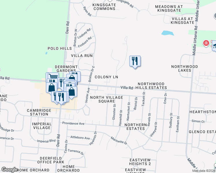map of restaurants, bars, coffee shops, grocery stores, and more near 1337 Villa Road in Springfield