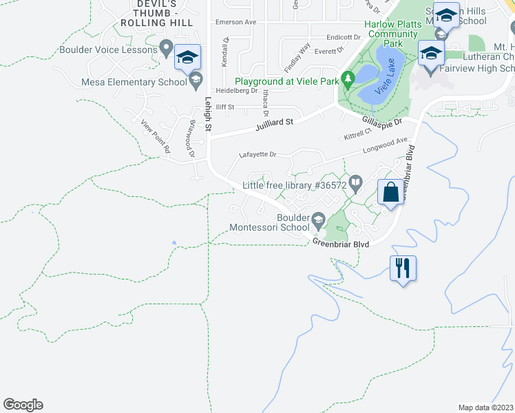 map of restaurants, bars, coffee shops, grocery stores, and more near 1950 Tincup Court in Boulder