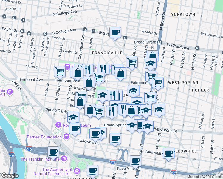 map of restaurants, bars, coffee shops, grocery stores, and more near in Philadelphia