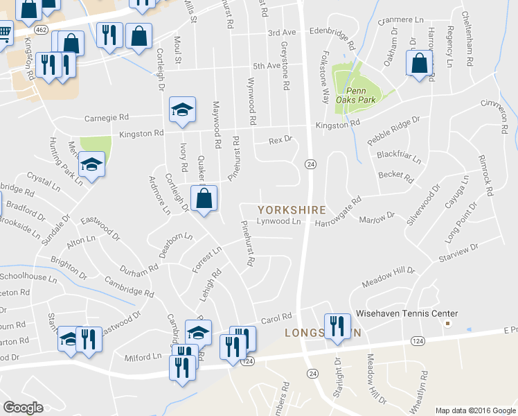 map of restaurants, bars, coffee shops, grocery stores, and more near 3230 Dorsett Lane in York