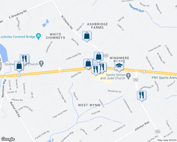 map of restaurants, bars, coffee shops, grocery stores, and more near 1480 West Chester Pike in West Chester