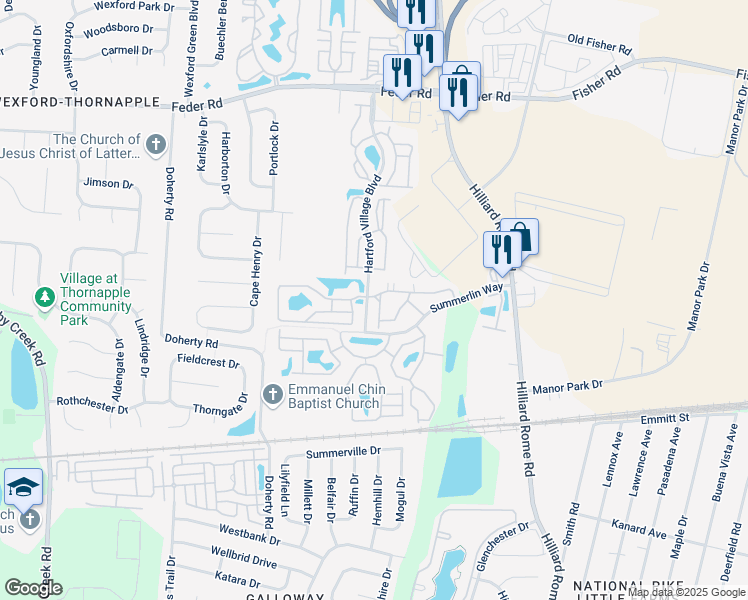 map of restaurants, bars, coffee shops, grocery stores, and more near 5418 Arbrook in Columbus