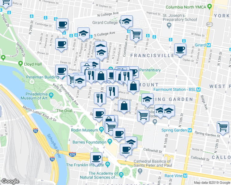 map of restaurants, bars, coffee shops, grocery stores, and more near in Philadelphia