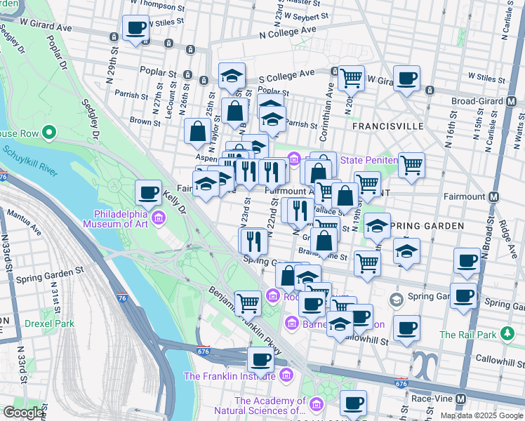 map of restaurants, bars, coffee shops, grocery stores, and more near in Philadelphia