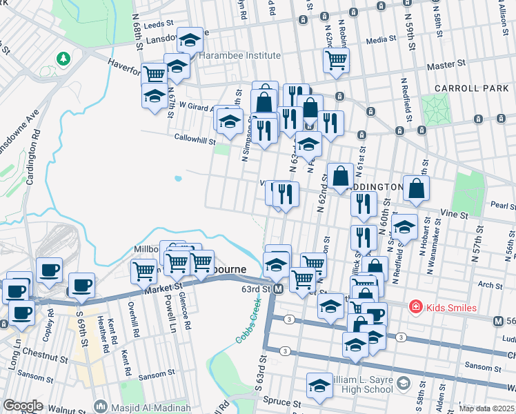 map of restaurants, bars, coffee shops, grocery stores, and more near 6337 Race Street in Philadelphia