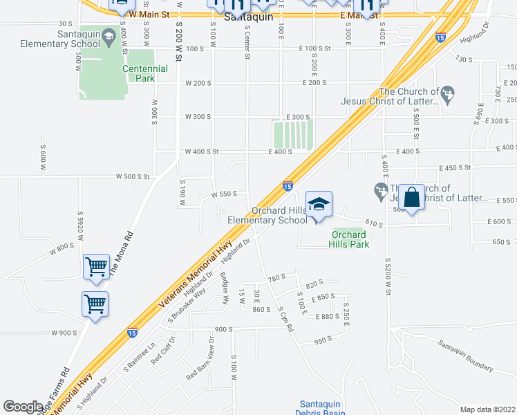 map of restaurants, bars, coffee shops, grocery stores, and more near East Veterans Memorial Highway in Santaquin