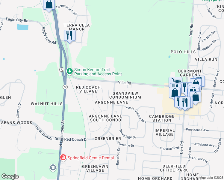 map of restaurants, bars, coffee shops, grocery stores, and more near 3246 Argonne Lane North in Springfield