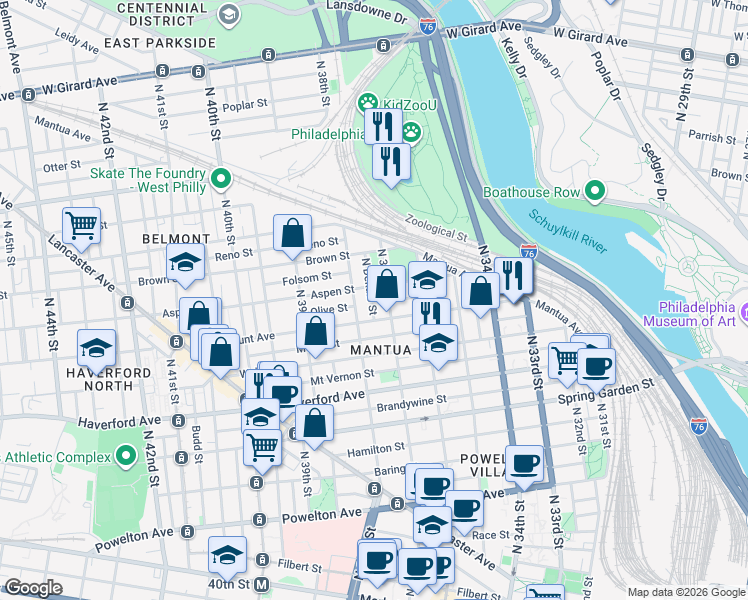 map of restaurants, bars, coffee shops, grocery stores, and more near in Philadelphia