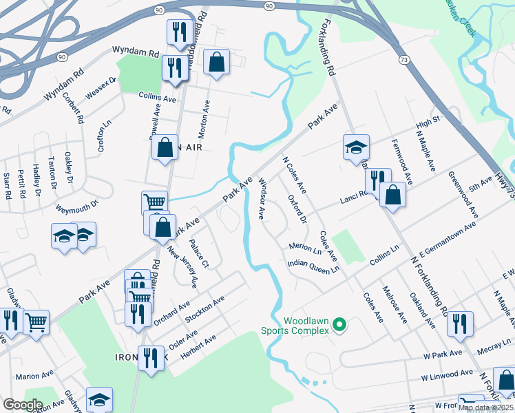 map of restaurants, bars, coffee shops, grocery stores, and more near 664 Windsor Avenue in Maple Shade Township