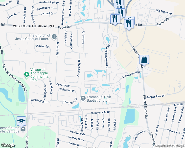 map of restaurants, bars, coffee shops, grocery stores, and more near 5535 Cedar Springs in Columbus