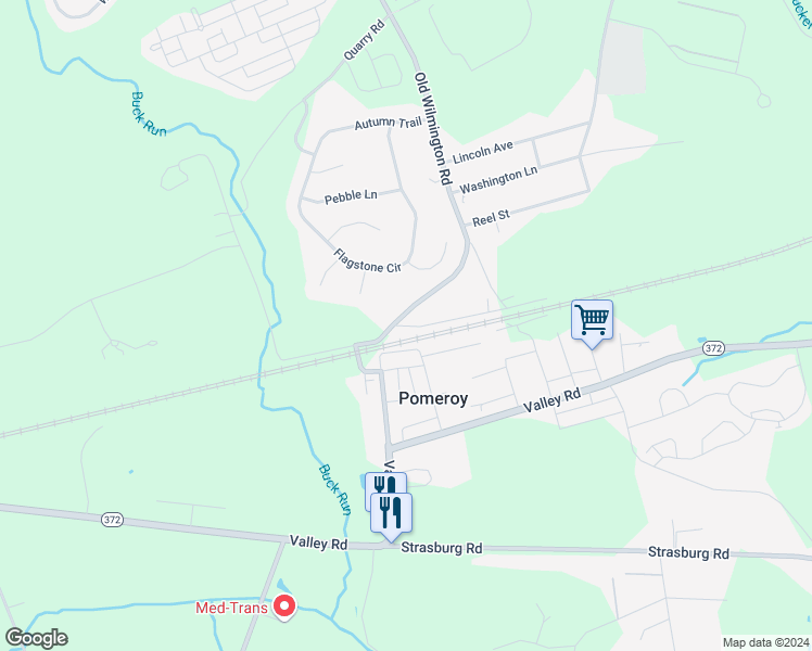 map of restaurants, bars, coffee shops, grocery stores, and more near 6 Vintage Lane in Honey Brook