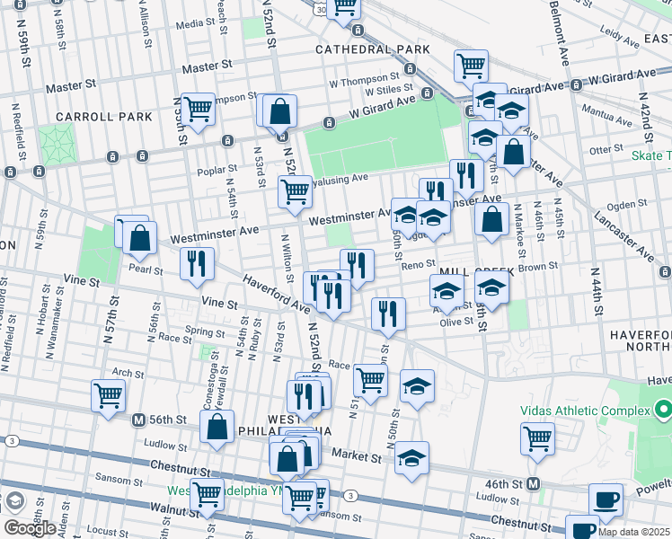 map of restaurants, bars, coffee shops, grocery stores, and more near 5137 Funston Street in Philadelphia
