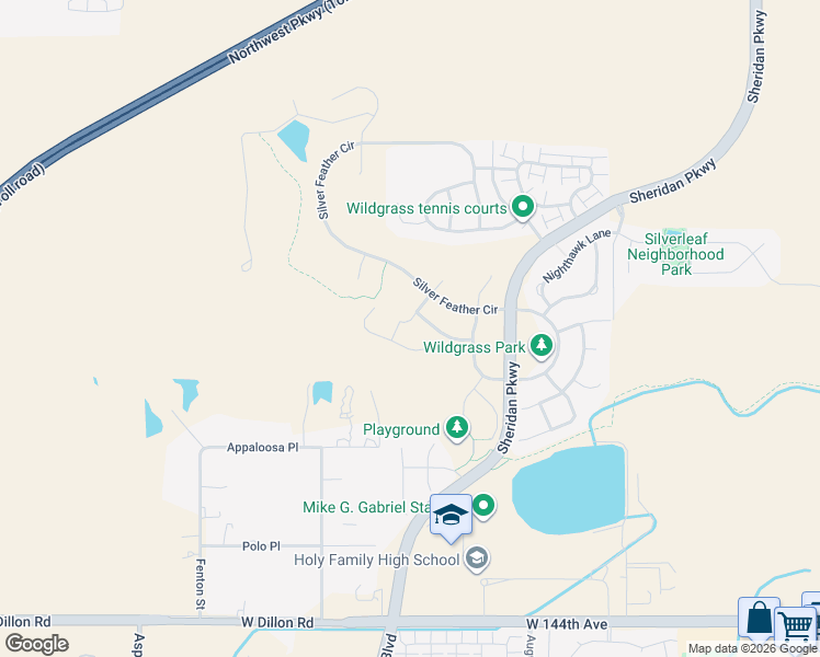 map of restaurants, bars, coffee shops, grocery stores, and more near 5120 Foxglove Trail in Broomfield