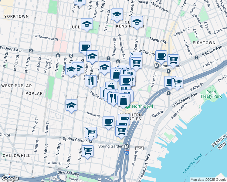 map of restaurants, bars, coffee shops, grocery stores, and more near 934 North 3rd Street in Philadelphia