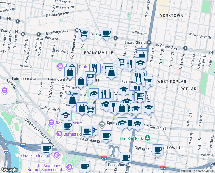 map of restaurants, bars, coffee shops, grocery stores, and more near in Philadelphia
