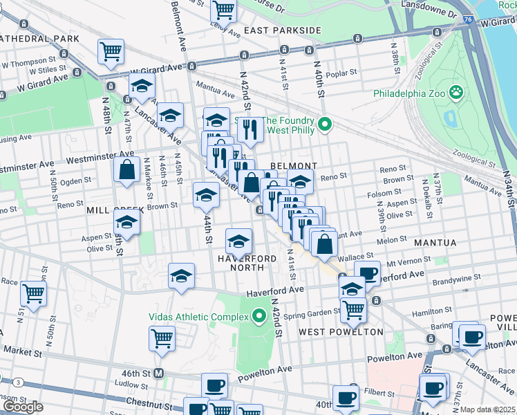 map of restaurants, bars, coffee shops, grocery stores, and more near 750 Brooklyn Street in Philadelphia