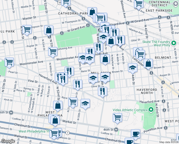 map of restaurants, bars, coffee shops, grocery stores, and more near in Philadelphia