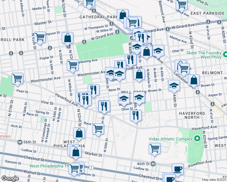 map of restaurants, bars, coffee shops, grocery stores, and more near in Philadelphia