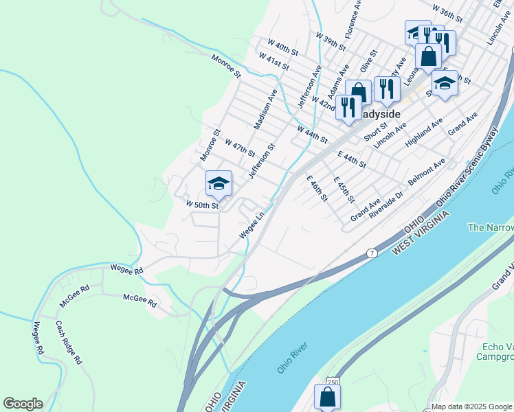 map of restaurants, bars, coffee shops, grocery stores, and more near 4-98 Wegee Ln in Shadyside