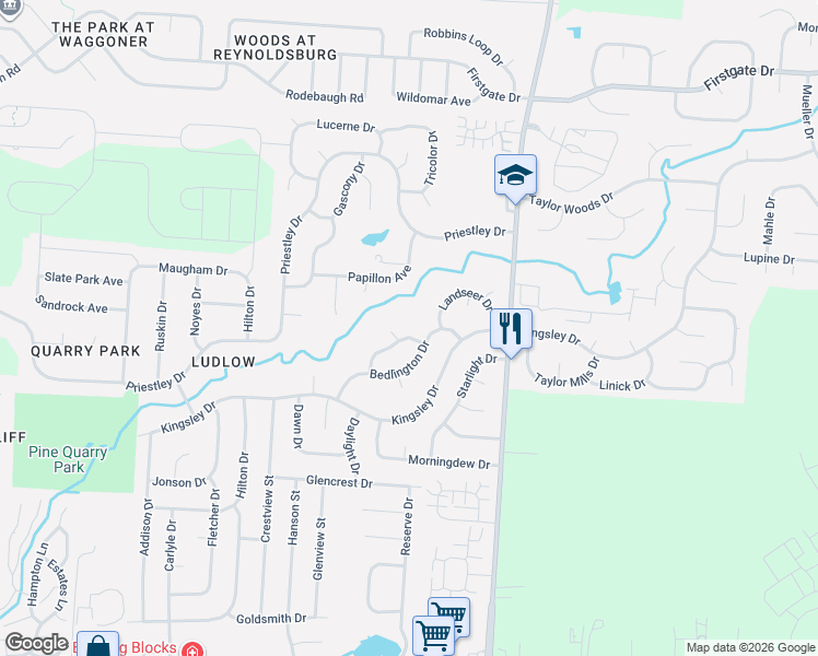 map of restaurants, bars, coffee shops, grocery stores, and more near 8441 Sealyham Drive in Reynoldsburg