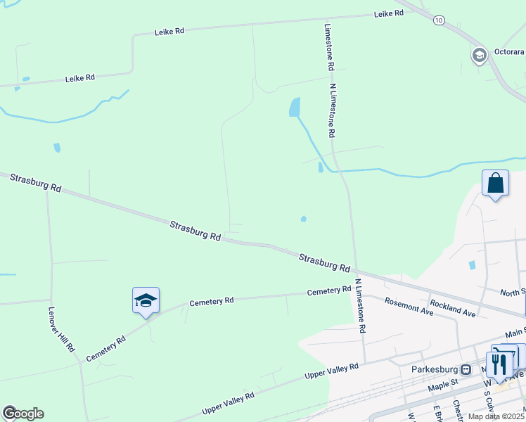 map of restaurants, bars, coffee shops, grocery stores, and more near in Parkesburg