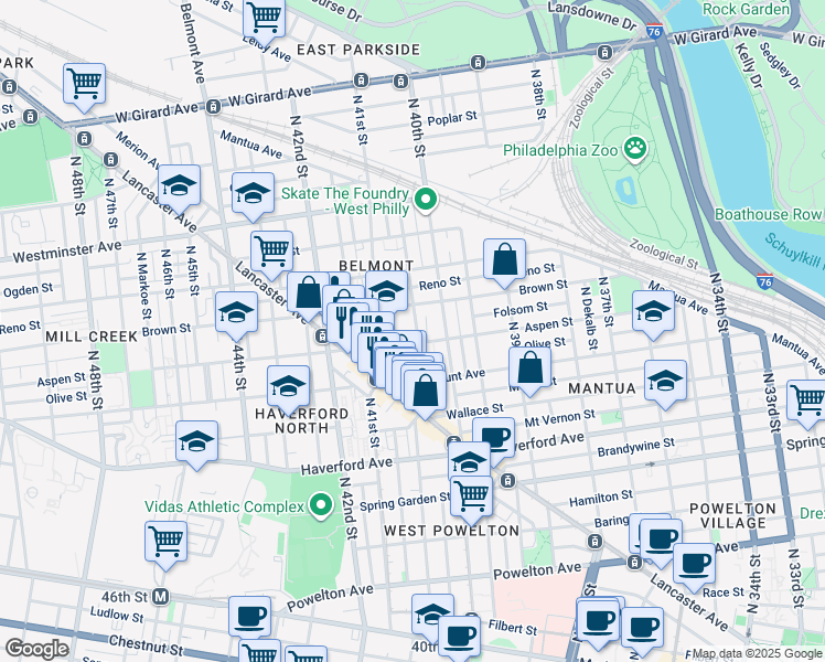 map of restaurants, bars, coffee shops, grocery stores, and more near 798 North Preston Street in Philadelphia