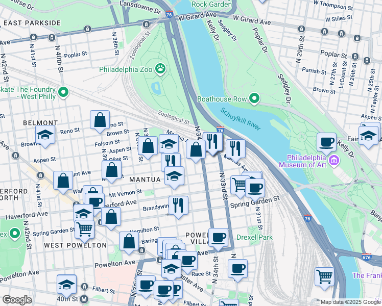 map of restaurants, bars, coffee shops, grocery stores, and more near 704 North Shedwick Street in Philadelphia