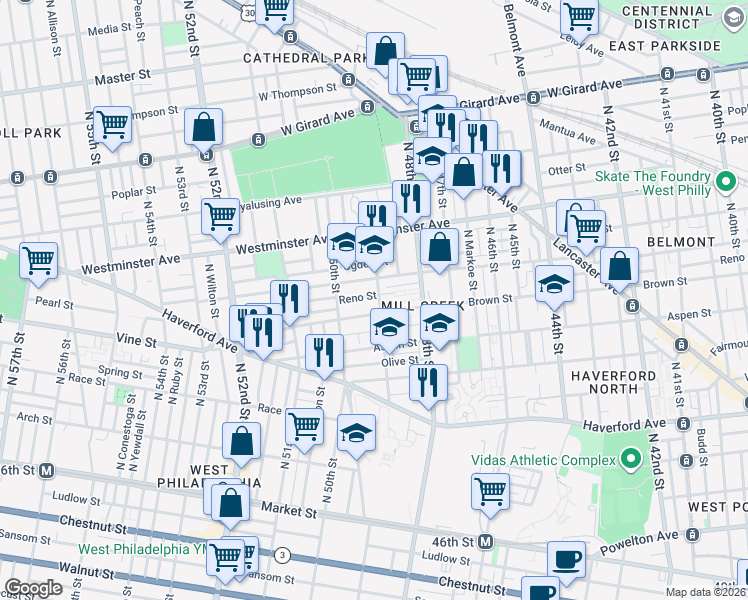 map of restaurants, bars, coffee shops, grocery stores, and more near in Philadelphia