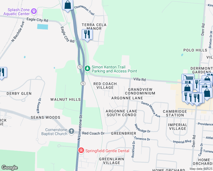 map of restaurants, bars, coffee shops, grocery stores, and more near 124 The Post Road in Springfield