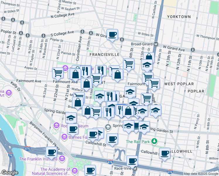 map of restaurants, bars, coffee shops, grocery stores, and more near in Philadelphia