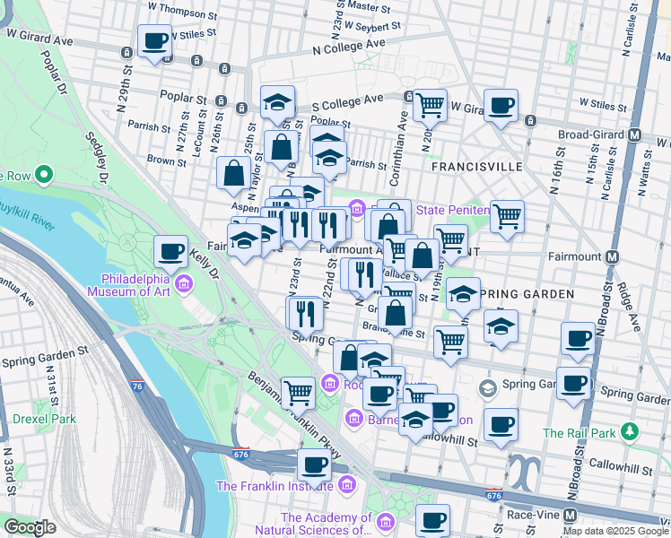 map of restaurants, bars, coffee shops, grocery stores, and more near in Philadelphia