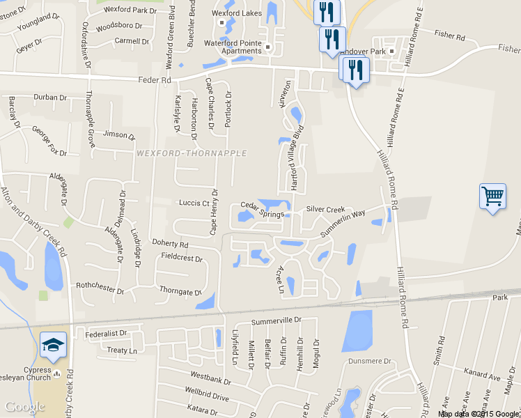 map of restaurants, bars, coffee shops, grocery stores, and more near 5536 Garden Ridge in Columbus