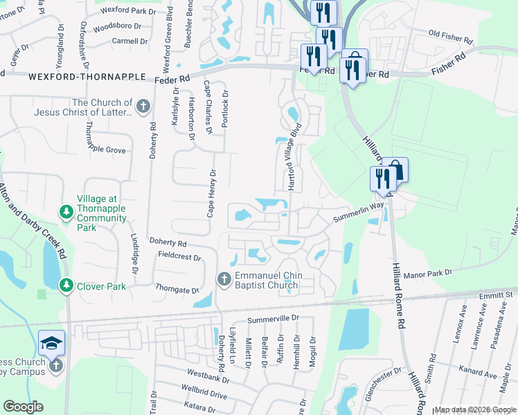 map of restaurants, bars, coffee shops, grocery stores, and more near 5492 Cedar Springs in Columbus