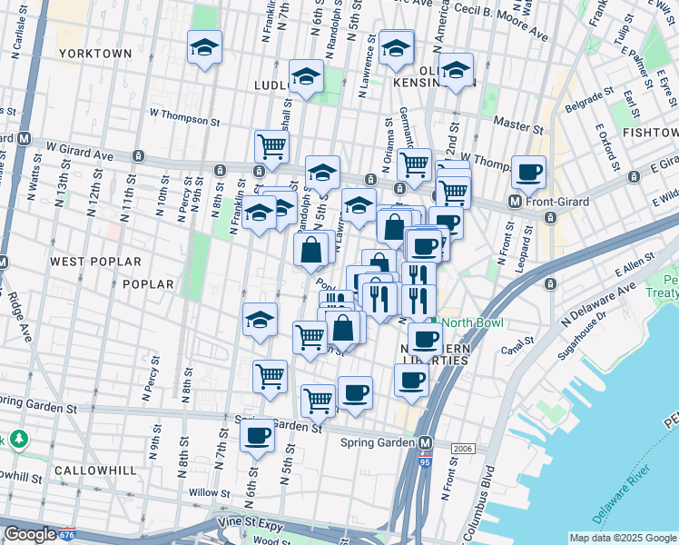 map of restaurants, bars, coffee shops, grocery stores, and more near 928 North Leithgow Street in Philadelphia