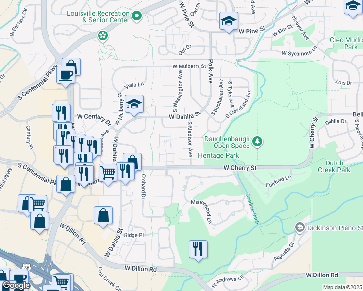 map of restaurants, bars, coffee shops, grocery stores, and more near 657 West Chestnut Court in Louisville