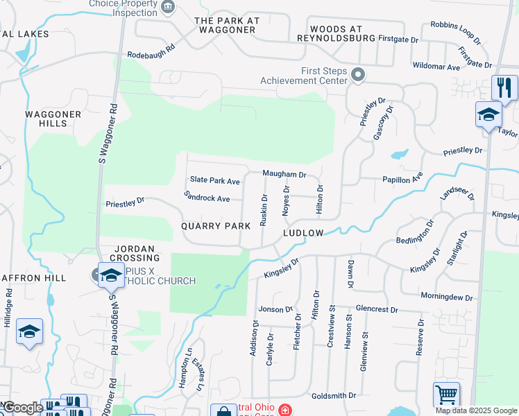 map of restaurants, bars, coffee shops, grocery stores, and more near 941 Ruskin Drive in Reynoldsburg