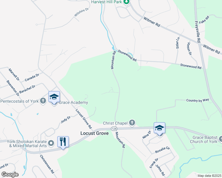 map of restaurants, bars, coffee shops, grocery stores, and more near 35 Mountain Vista Court in York