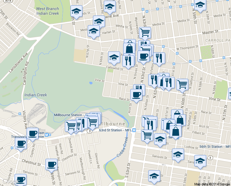 map of restaurants, bars, coffee shops, grocery stores, and more near 218 North Simpson Street in Philadelphia