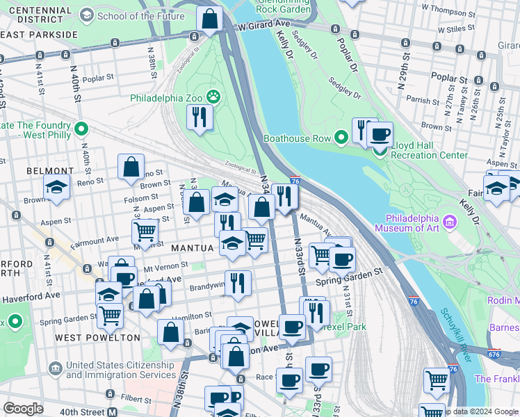 map of restaurants, bars, coffee shops, grocery stores, and more near 719 North Shedwick Street in Philadelphia